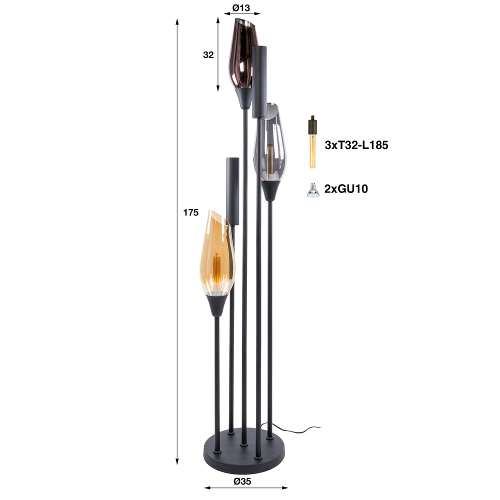 Lampadaire moderne Cocoon Noir Lyora 8716803515116