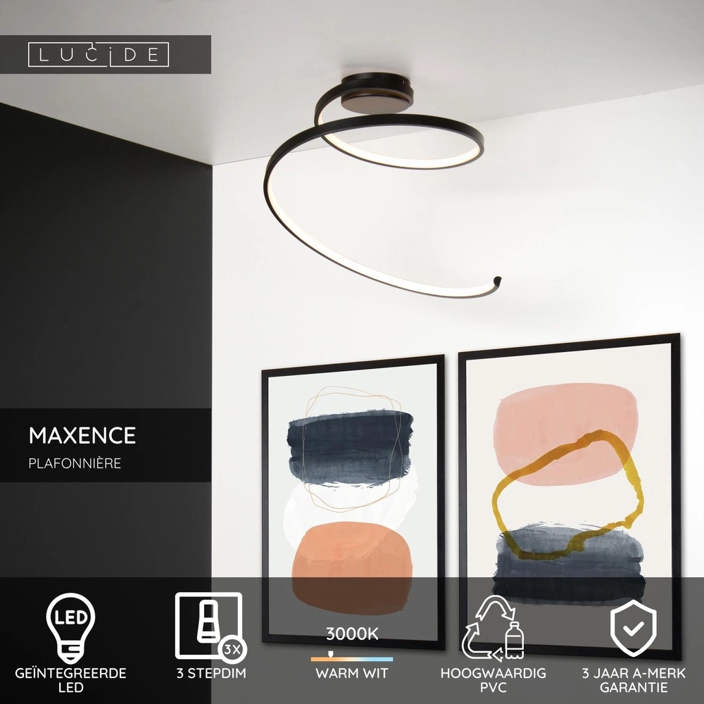 Lampe de plafond moderne Maxence Noir Lucide 5411212460745