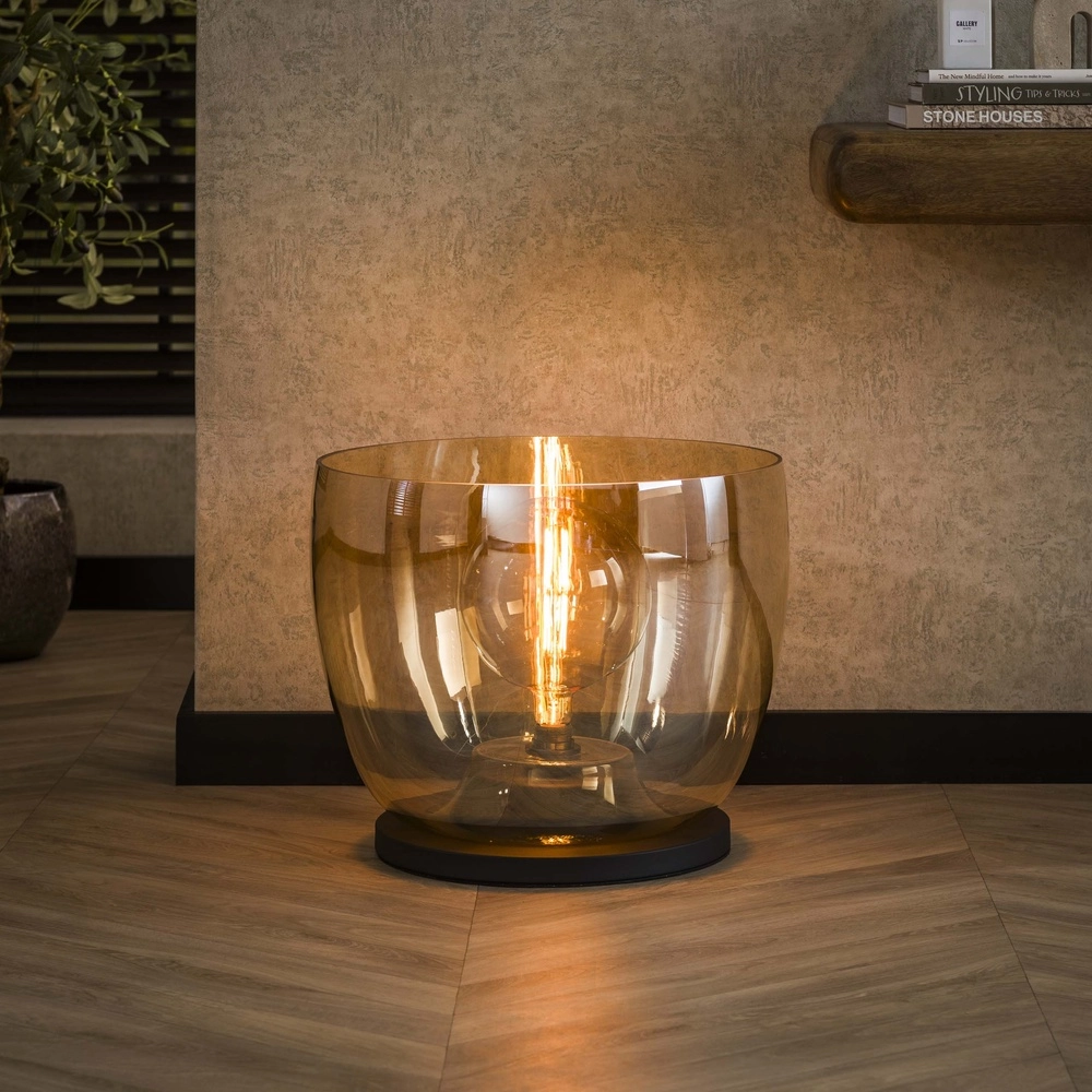 Lampe sur pied en verre ambré UP Ø 48cm - 41cm de hauteur Lyora 8716803512641