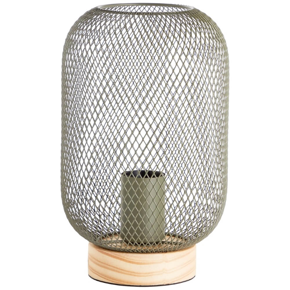 Lampe de table verte Giada avec du bois Brilliant 4004353354199