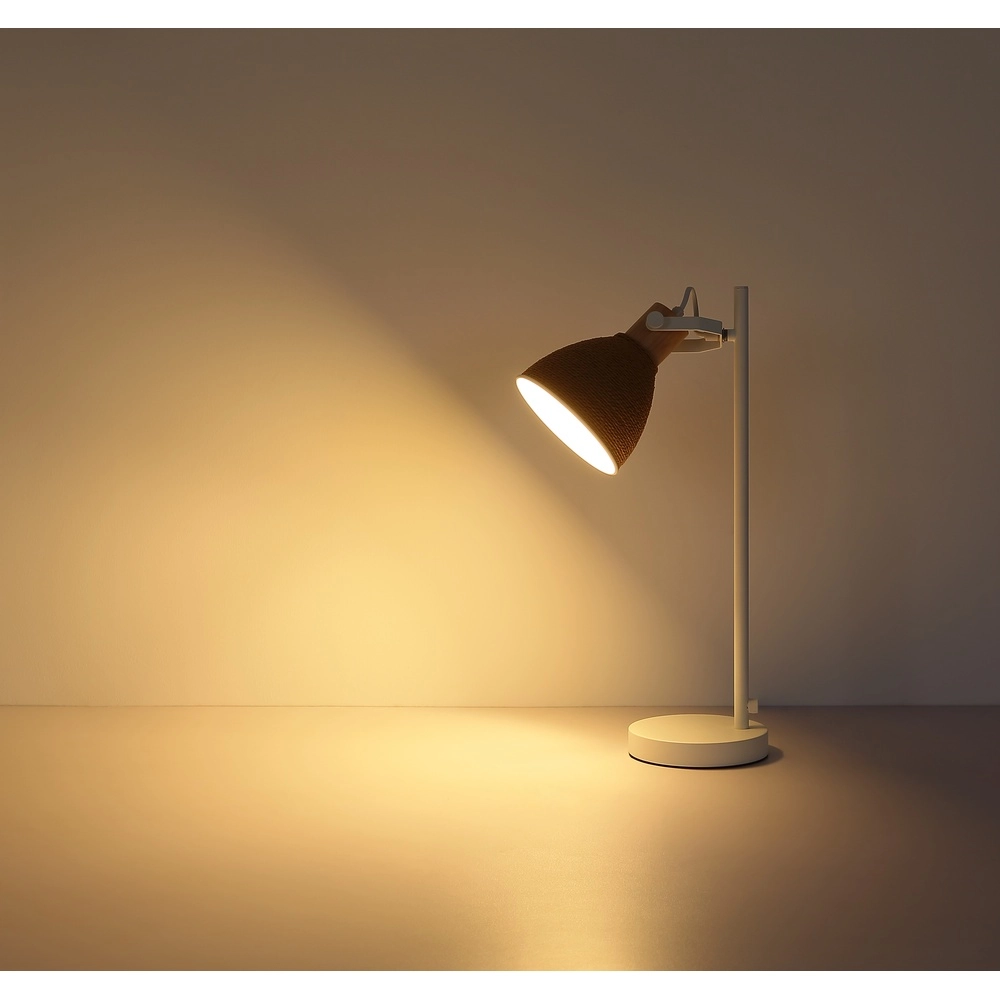 Lampe de bureau Lyndon Blanc avec du rotin Globo 9007371592746