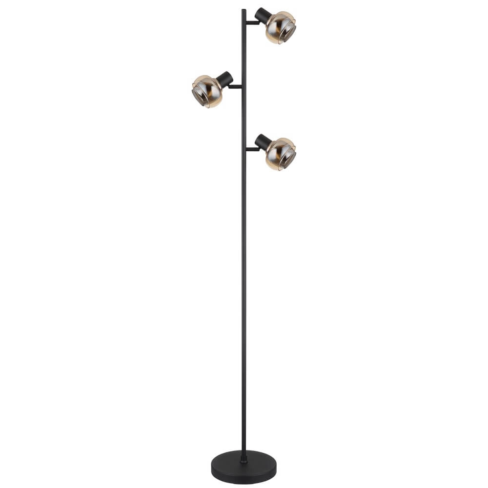 Lampadaire noir Tokki Verre fumé ambré à 3 lumières Globo 9007371449033