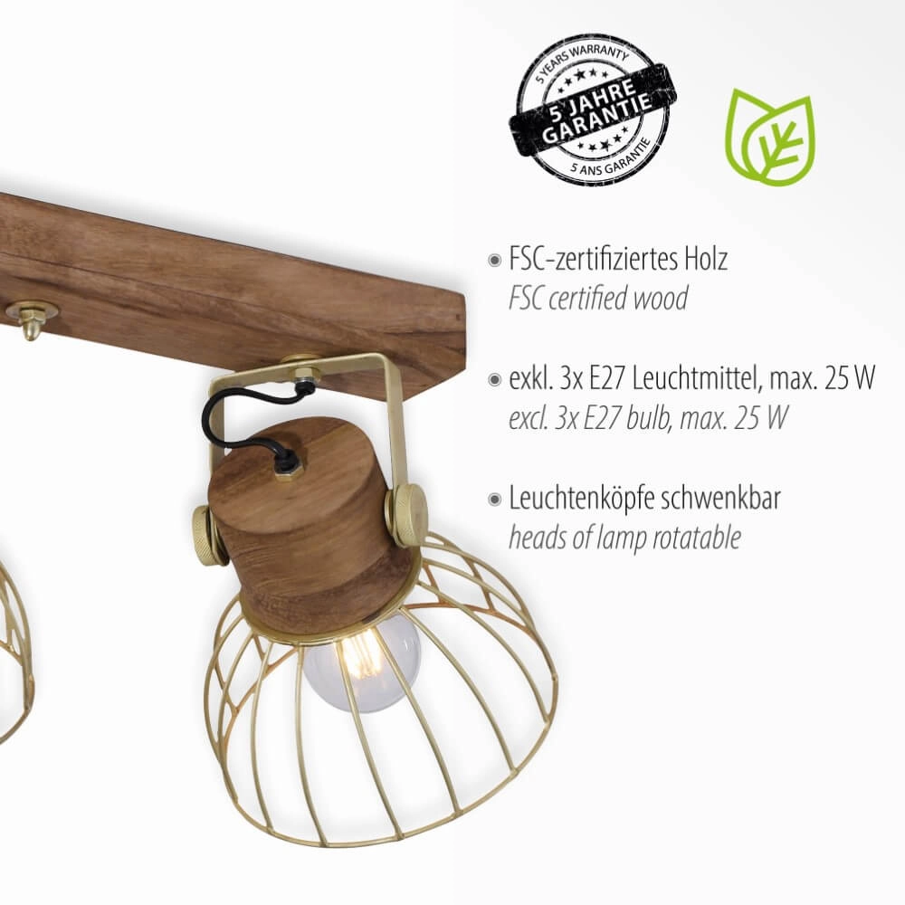 Plafonnier Alami laiton brun 3 lumières Just Light 4043689976231