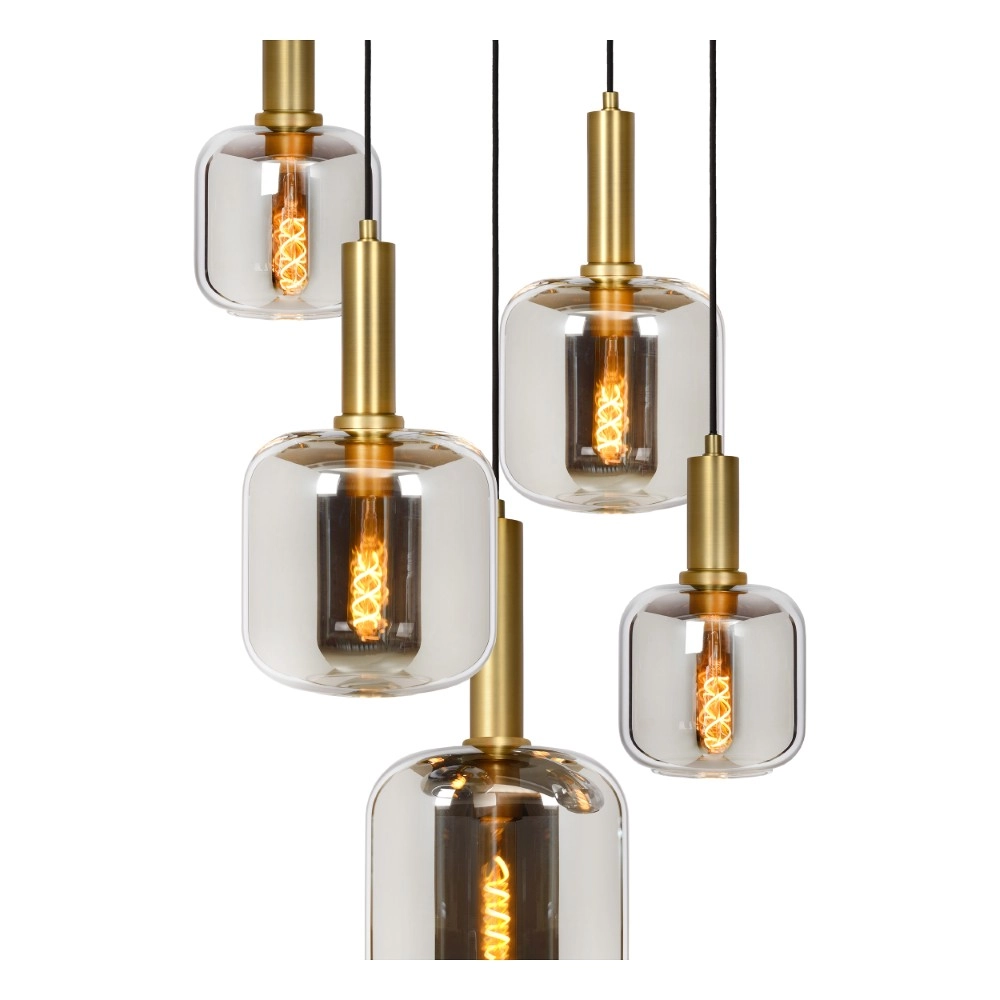 Lampe suspendue à 5 lumières Joanet Ø 66 cm d’or avec verre fumé Lucide 5411212451439