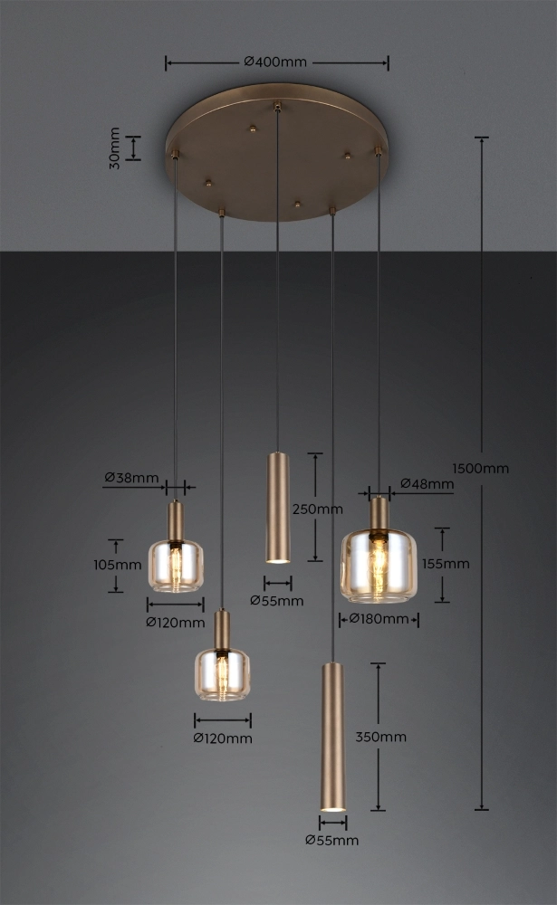 Lampe pendante de conception Mataro 5 lumières (2x GU10) Trio 4017807707717