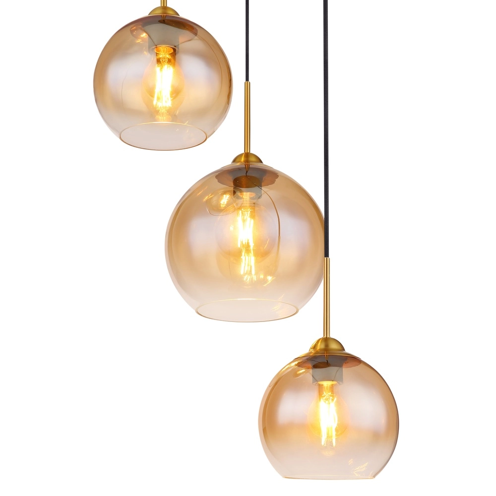 Lampe pendante dorée Jamessa 3 lumières avec verre ambré Globo 9007371444687