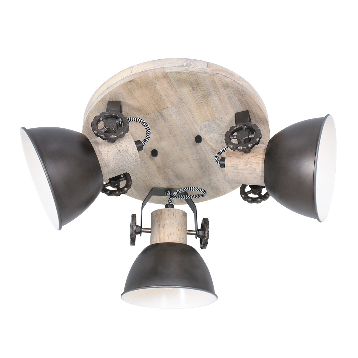 Plafonnier industriel Gearwood Anthracite 3 lumières avec bois