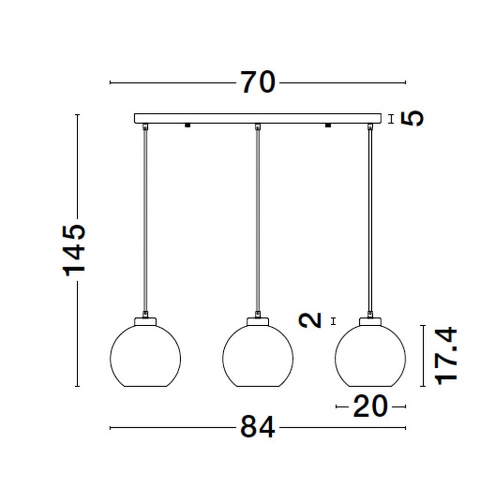 Suspension Palmer 3 lumières droites noires avec verre fumé Lyora 5212017430960