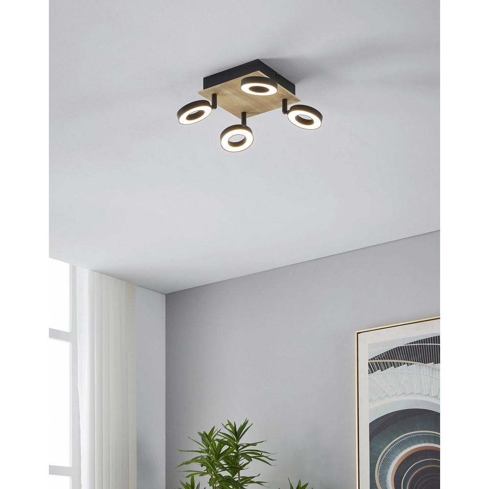 Lumière LED de plafond Rielves 4 lumières avec bois Eglo 9008606313730
