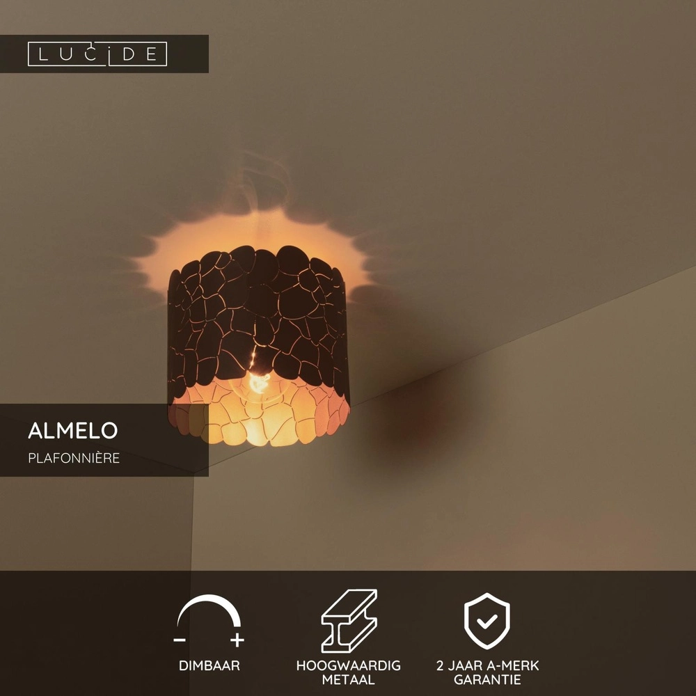 Lampe de plafond Almelo noir avec or à l’intérieur Ø 25,5cm Lucide 5411212211859