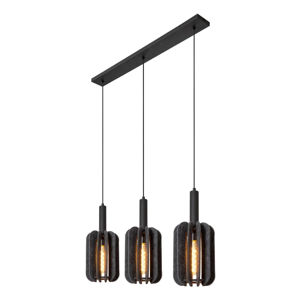 Lampe suspendue élégante Rafal 3-noir clair avec gris Lucide 5411212452771