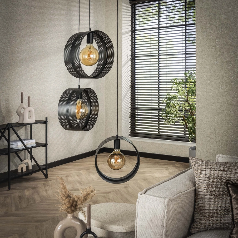 Lampe pendante de campagne Ring Charbon - 3x E27 Lyora 8716803510975