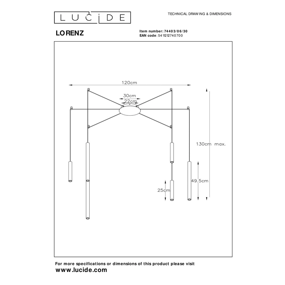 Lampe suspendue à 6 lampes Lorenz Noir de conception Lucide 5411212740700