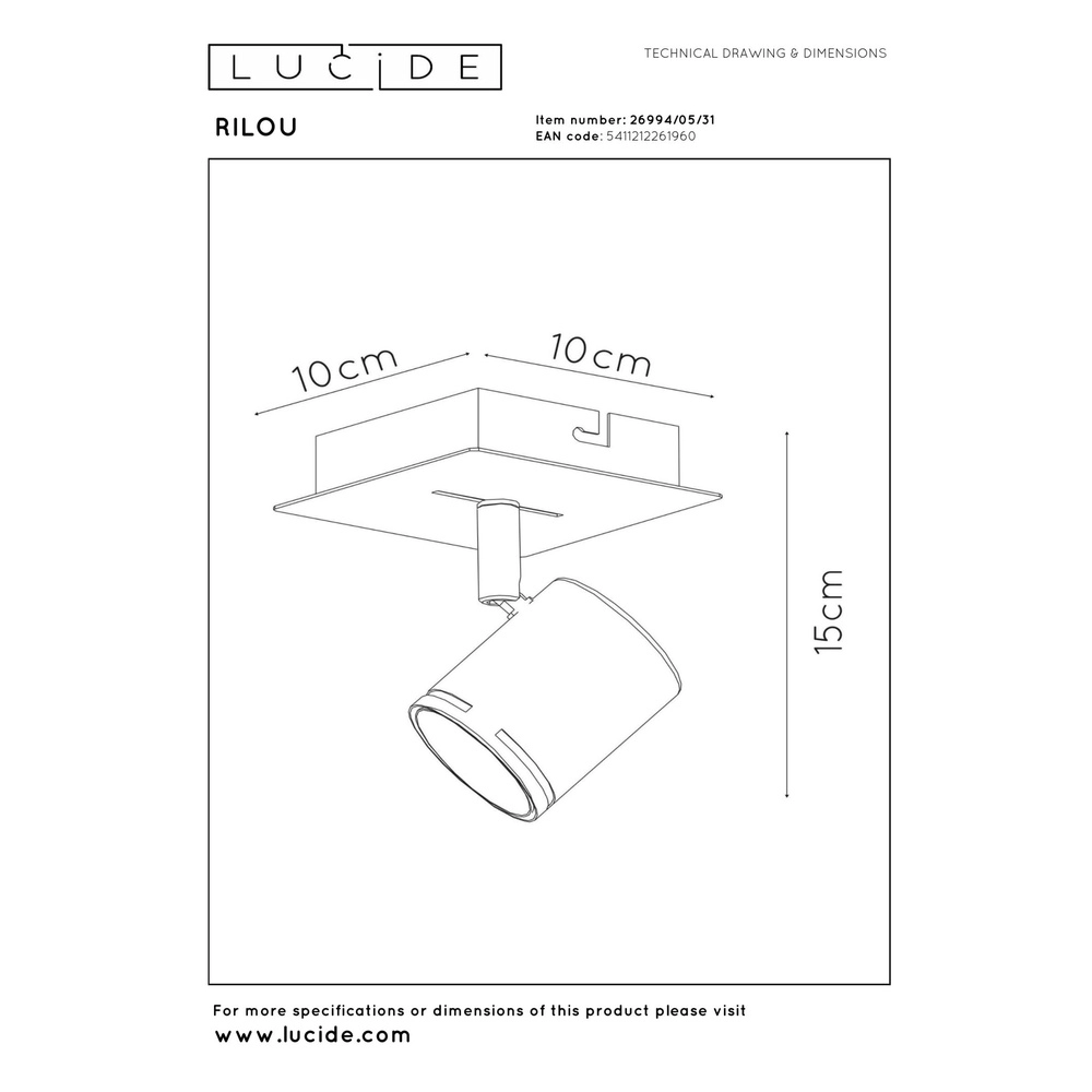 Projecteur de plafond Rilou Blanc dimmable Lucide 5411212261960