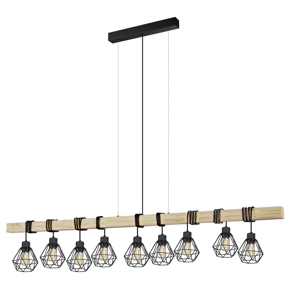 Lampe suspendue à 9 lampes Townshend 5 Salle à manger - noire avec du bois
