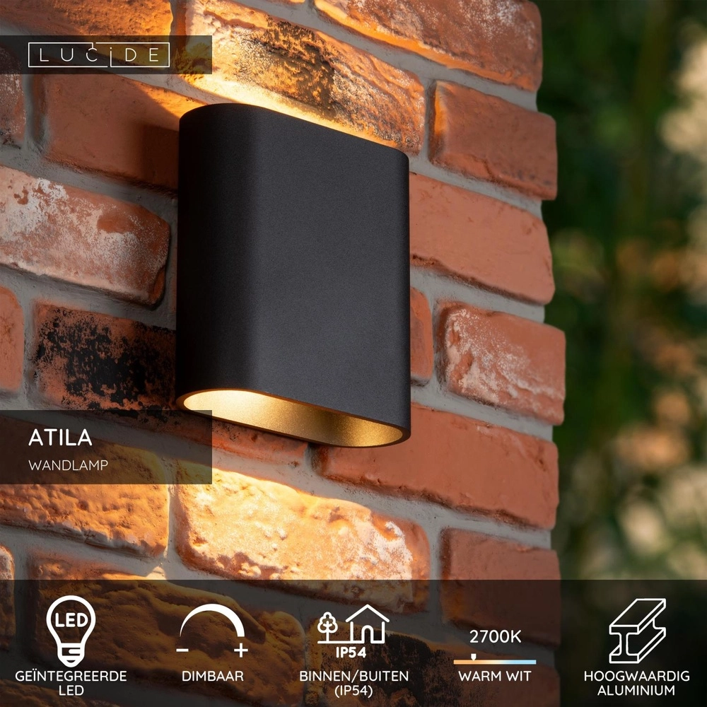 Lampe murale de conception Atila haut et bas noir IP54 Lucide 5411212680112