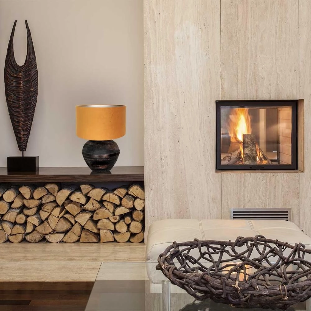 Lampe de table chic Lyons B avec abat-jour en velours doré Steinhauer 8712746166606