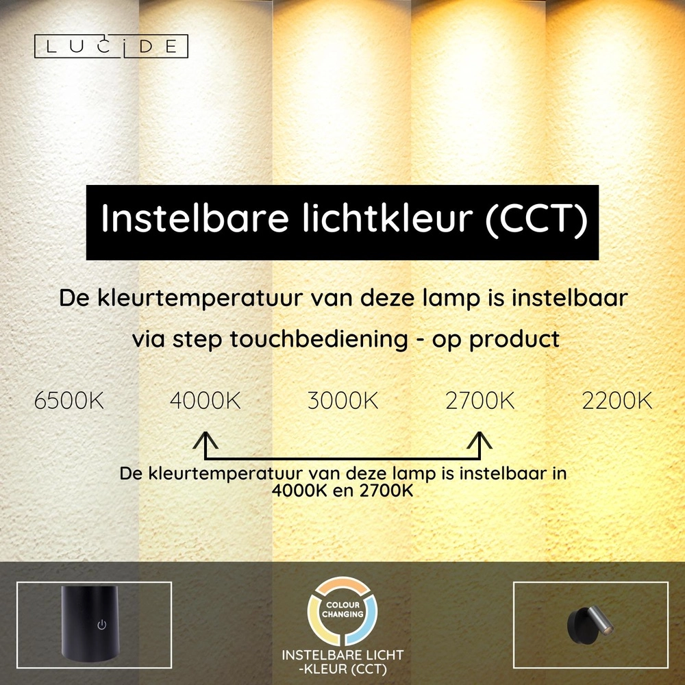Lampe murale rechargeable Toni Gris métallique magnétique Lucide 5411212290533