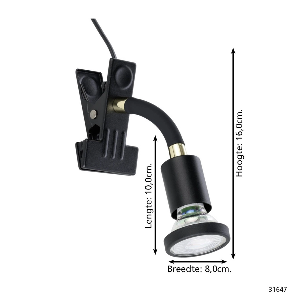 Emplacement de pince Parrini interrupteur - noir/laiton - 1x GU10 Eglo 9002759316471