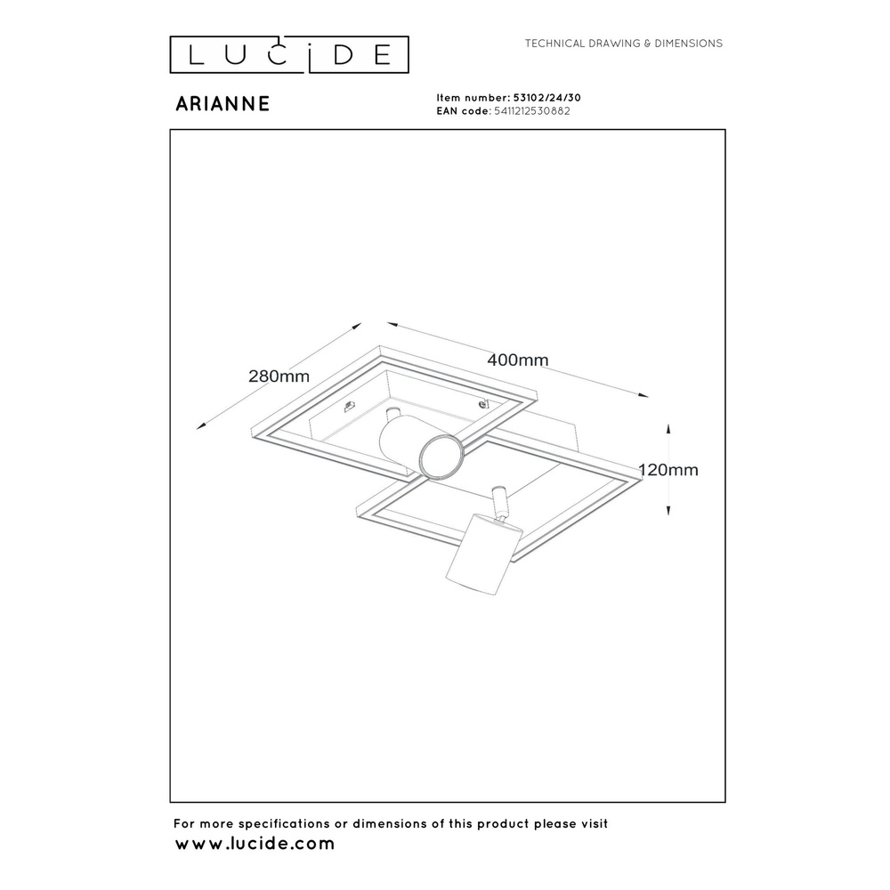 Lampe de plafond à design Arianne LED avec 2x GU10 noire Lucide 5411212530882