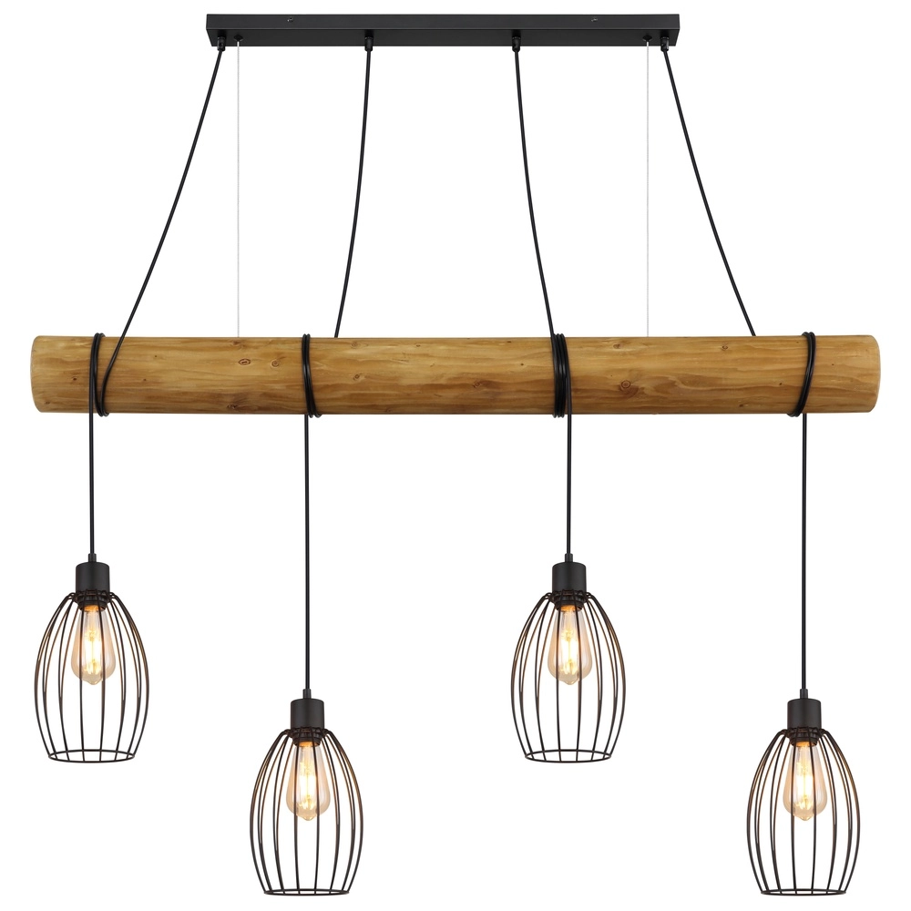 Lampe pendante de campagne Berti Bois 4-clair avec noir Globo 9007371583591