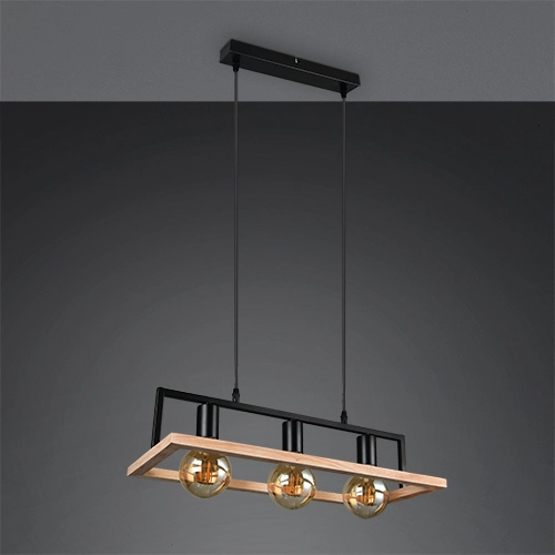 Lampe pendante de conception Bano noir avec bois Trio 4017807673364