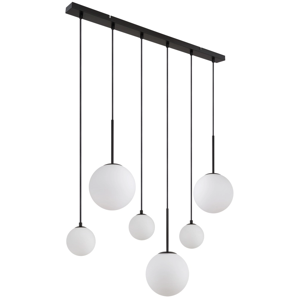 Lampe pendante de conception Hallie Noir à 6 lumières avec sphères blanches Globo 9007371448920