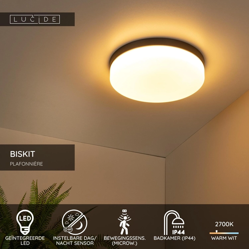 Éclairage de plafond Biskit Ø 34,5cm - IP44 noir Lucide 5411212792174
