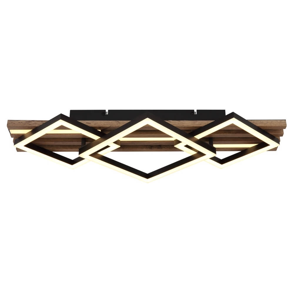 Plafonnier Obrien noir avec bois 3 lumières Globo 9007371515301