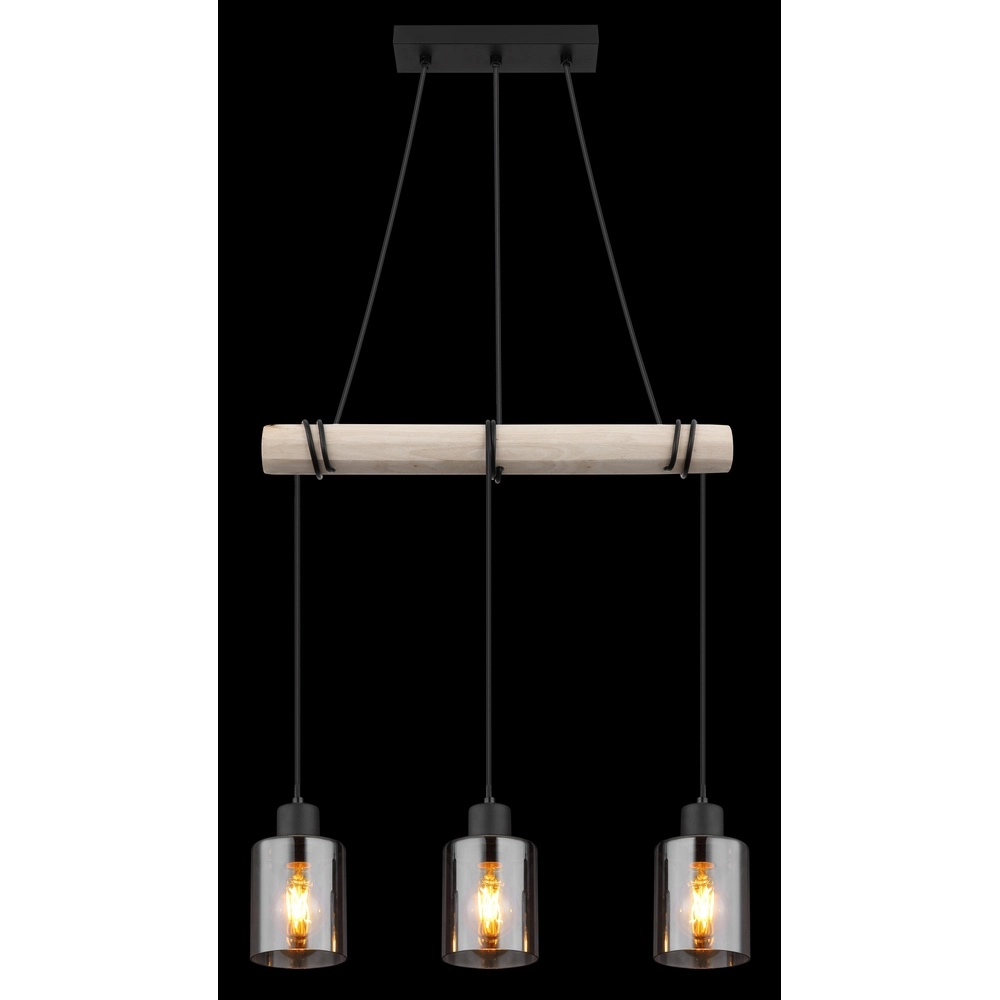 Lampe pendante à 3 lampes Hadera noir avec verre fumé Globo 9007371438419