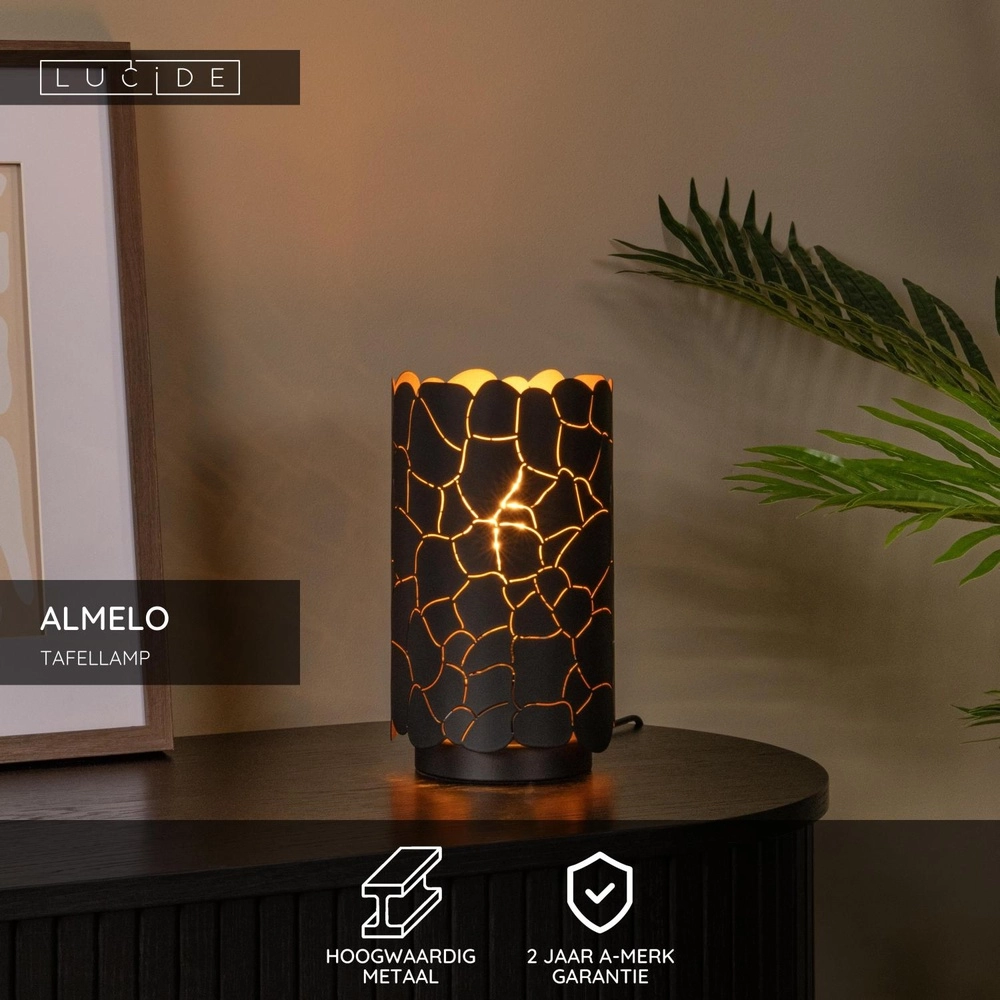 Lampe de table Almelo noir avec or à l’intérieur Ø 15cm Lucide 5411212211903