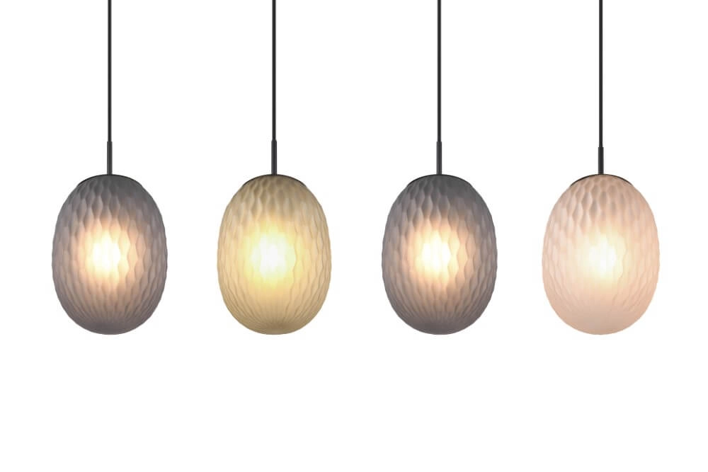 Lampe suspendue 4 lumières Facette avec verre coloré nervuré Trio 4017807616842