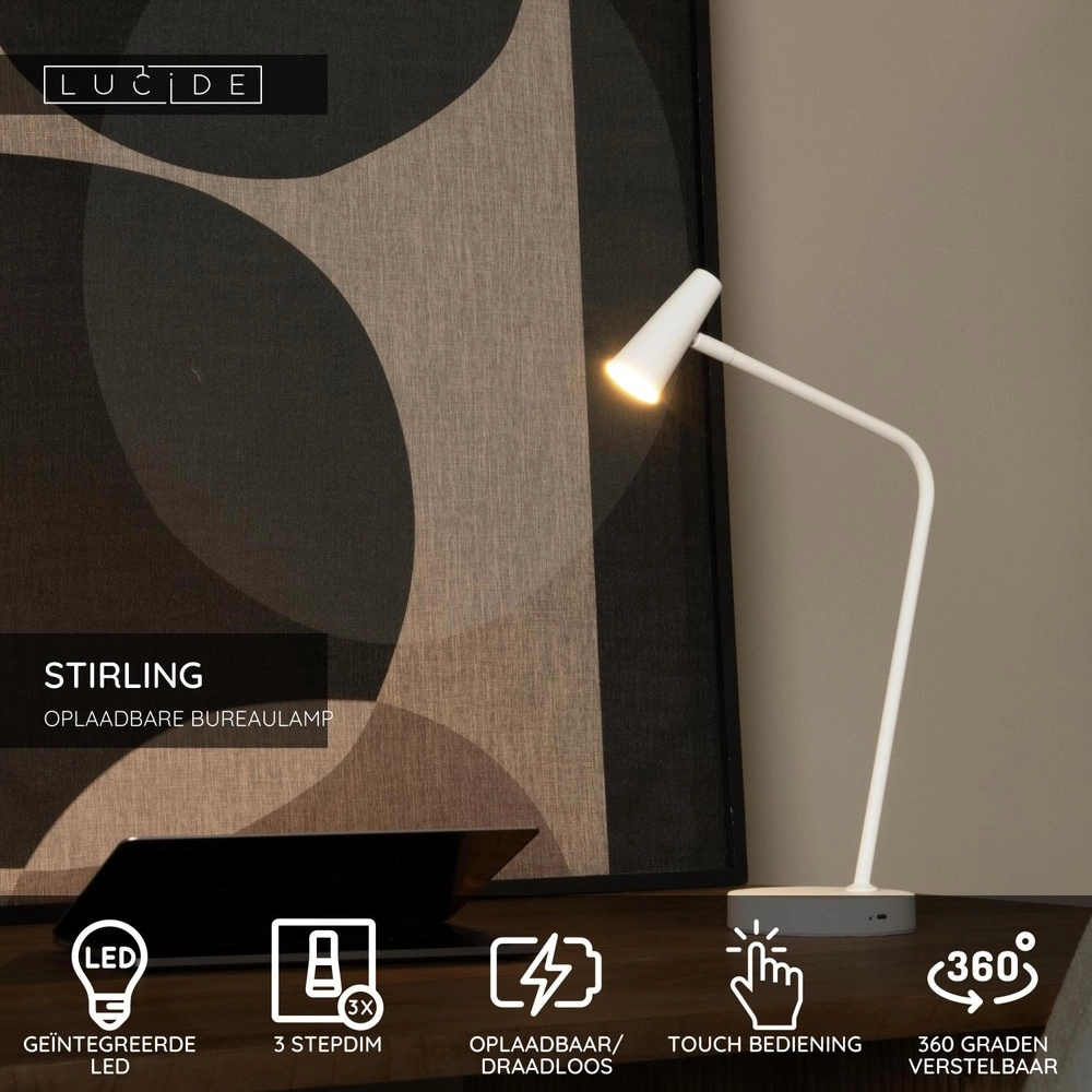 Lampe de table rechargeable Stirling Blanc Lucide 5411212361257