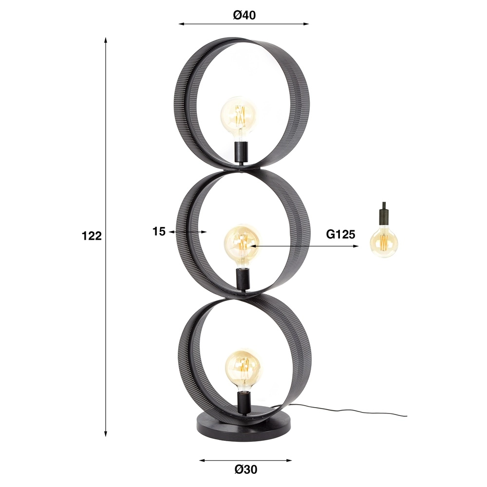 Lampe de sol de campagne Ring Charbon - 3x E27 Lyora 8716803510968