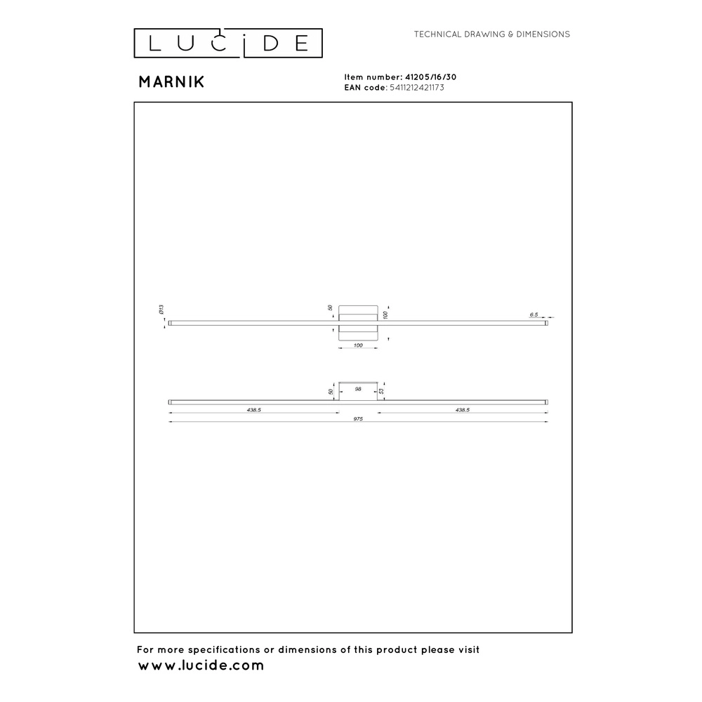 Lampe murale Marnik 94,5 cm noir Premium by Lucide 5411212421173