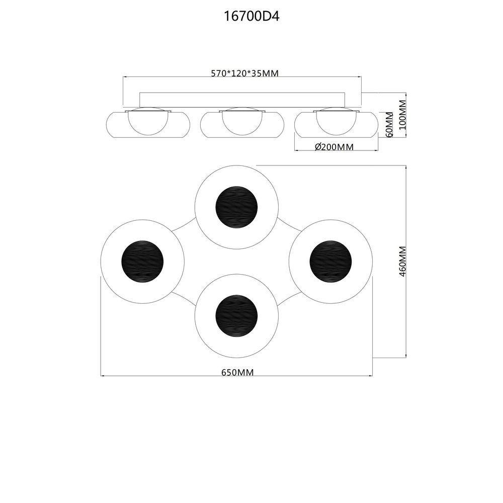 Lampe de plafond à design Carlene Noir à 4 lumières Globo 9007371575176
