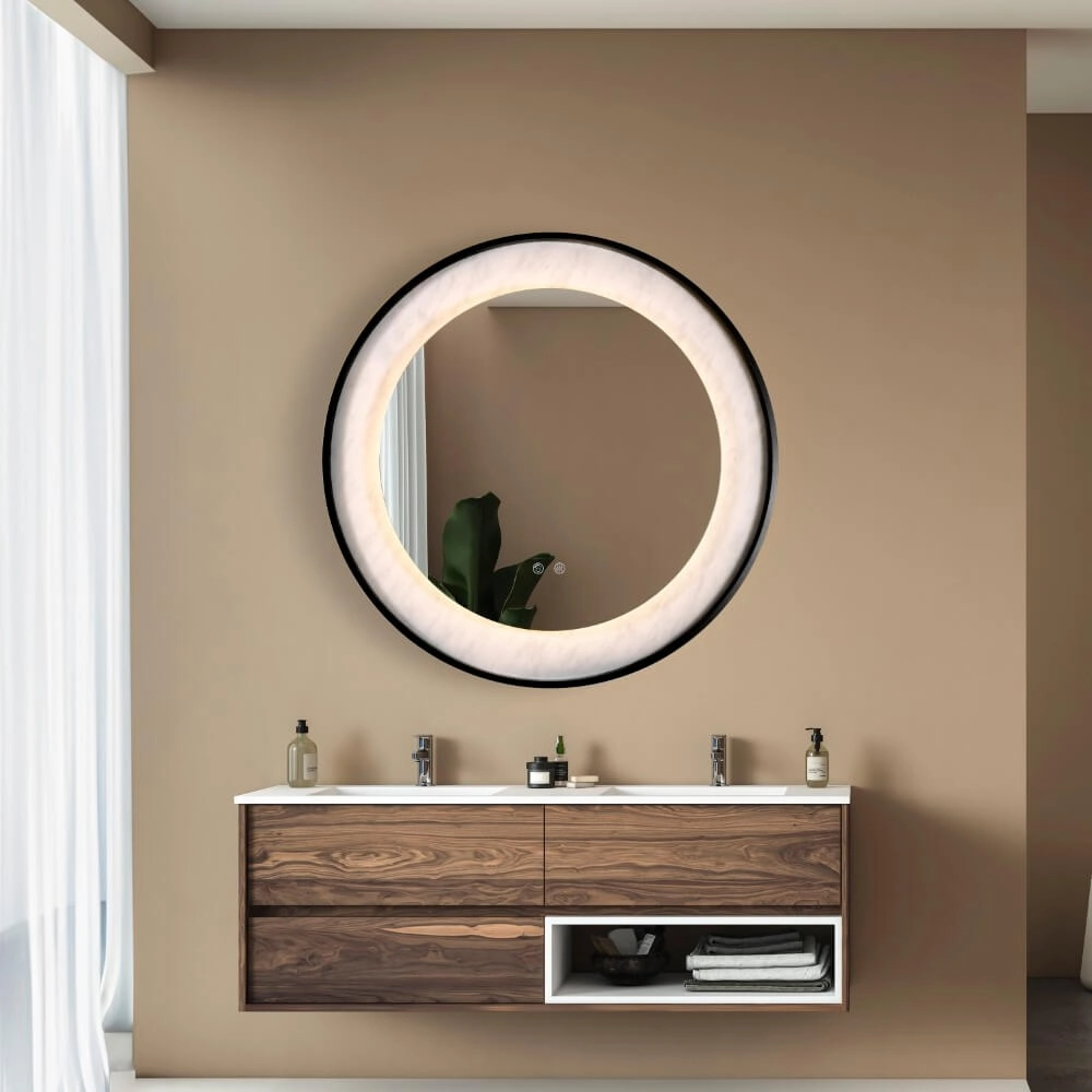 Miroir de salle de bain Luxo Noir avec lumière Searchlight 5053423272092
