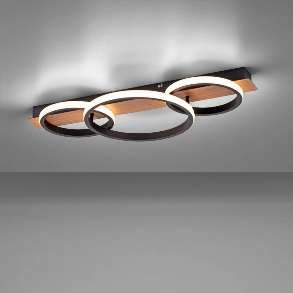Plafonnier Trooper noir avec bois 68cm Just Light 4043689982195