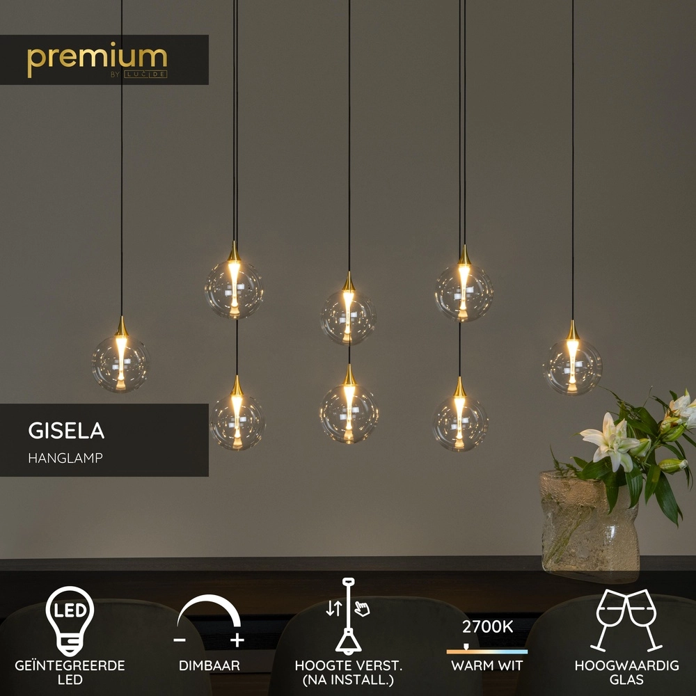 Suspension LED de conception Gisela transparent - 8x Ø 16cm Premium by Lucide 5411212134820