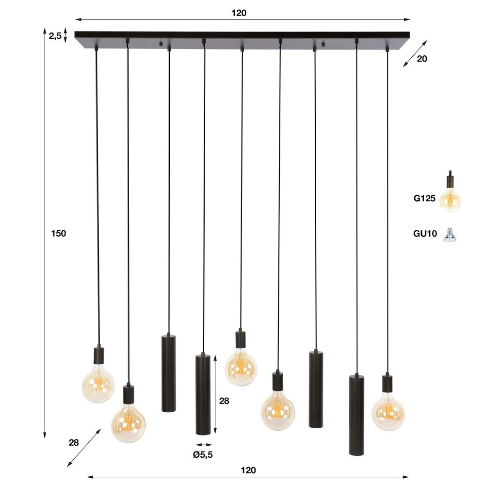 Lampe pendante de conception Senso Marron Sienne à 9 clairs Lyora 8716803515048