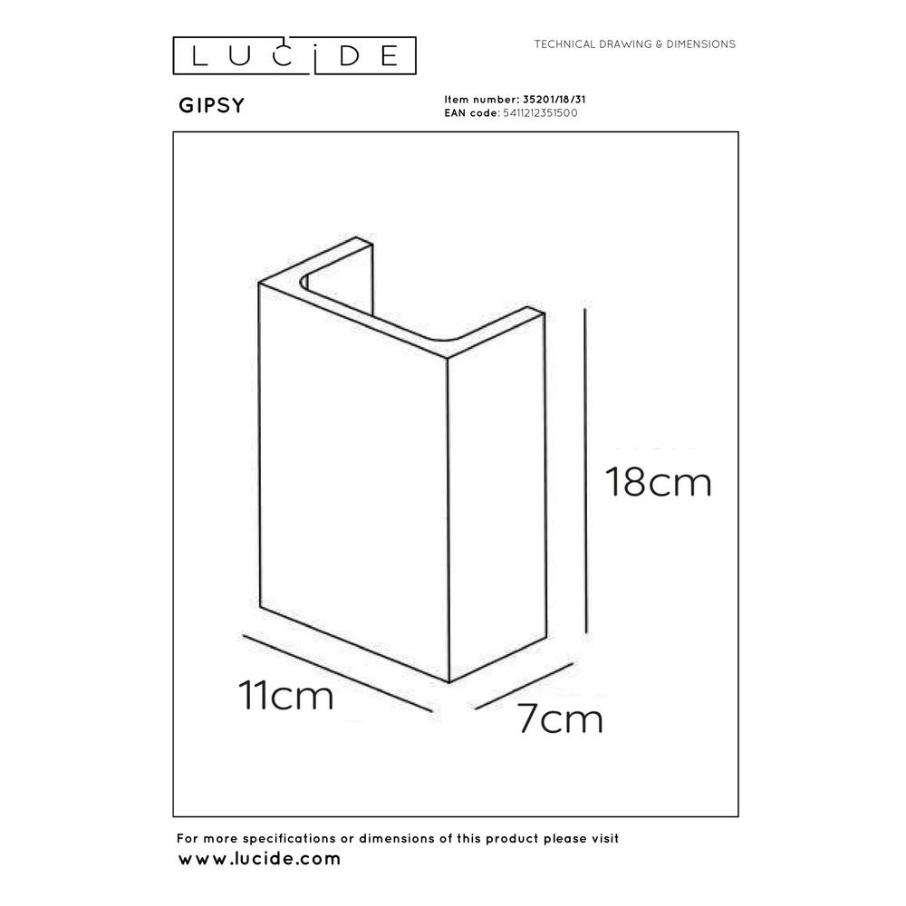 Lampe murale Gipsy Blanc rectangulaire Lucide 5411212351500