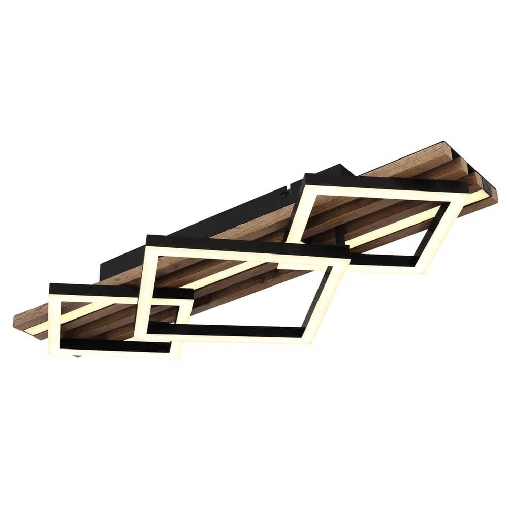 Plafonnier Obrien noir avec bois 3 lumières Plafonnier Obrien noir avec bois 3 lumières