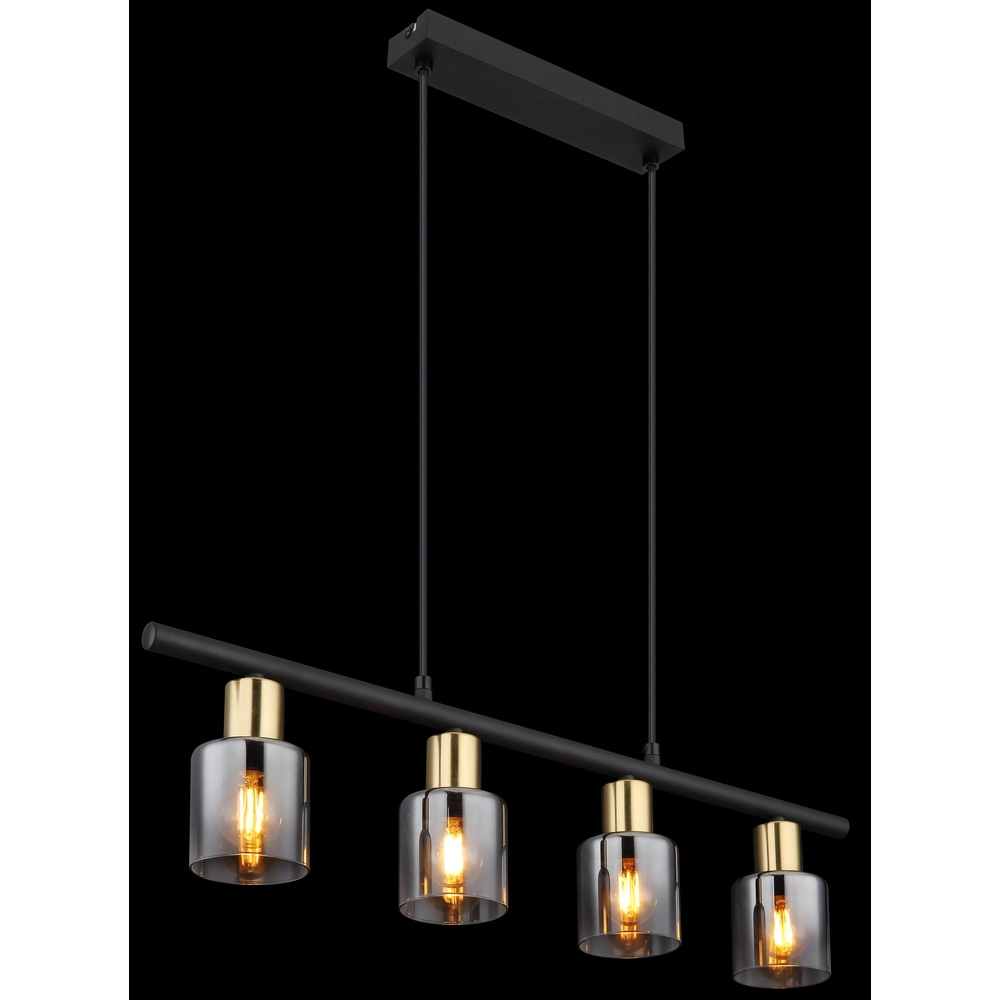 Lampe suspendue à 4 lumières Hollsy noir avec verre fumé Globo 9007371454853