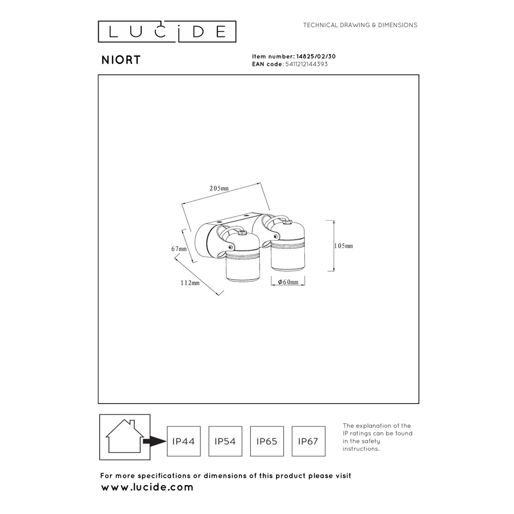 Projecteur de plafond Niort Double Noir Lucide 5411212144393