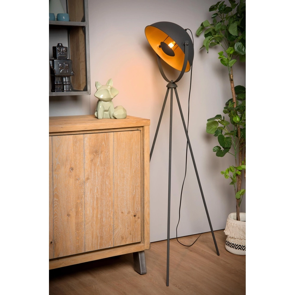 Lampe de sol industrielle Alvaro Noir Lucide 5411212051202