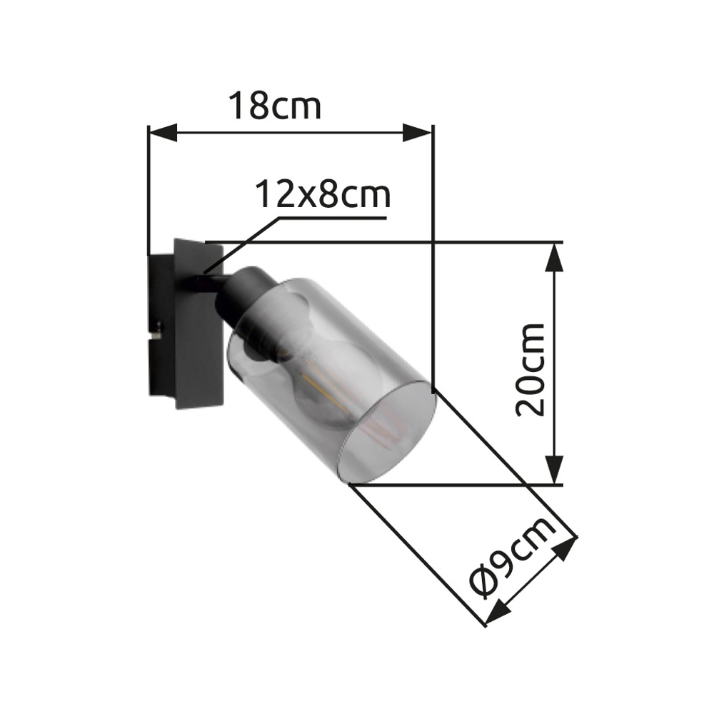 Lampe murale Hadera noir avec verre fumé Globo 9007371437214