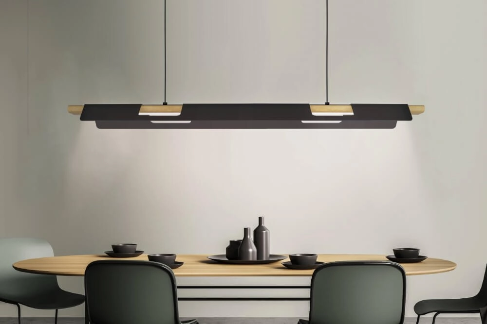 Lampe suspendue de bureau Ermua noir avec du bois Eglo 9002759988364