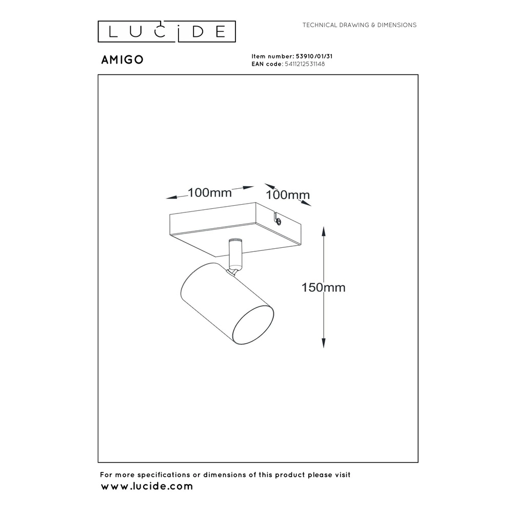 Lampe de plafond Amigo Seulement blanc Lucide 5411212531148