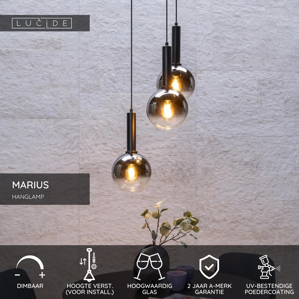 Lampe suspendue Marius Noir à 3 lumières Lucide 5411212452238