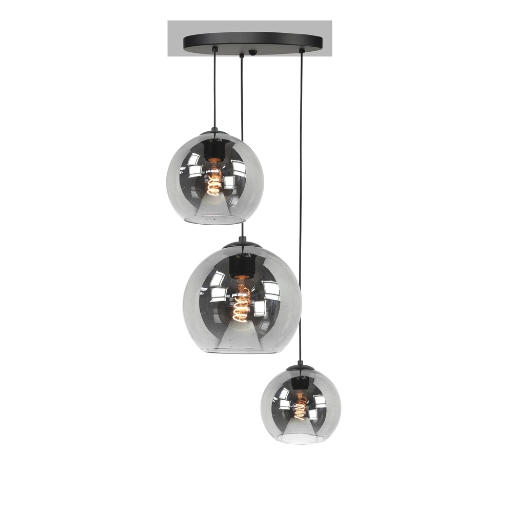 Suspension 3 lumières Fantasy noir avec verre fumé Suspension 3 lumières Fantasy noir avec verre fumé